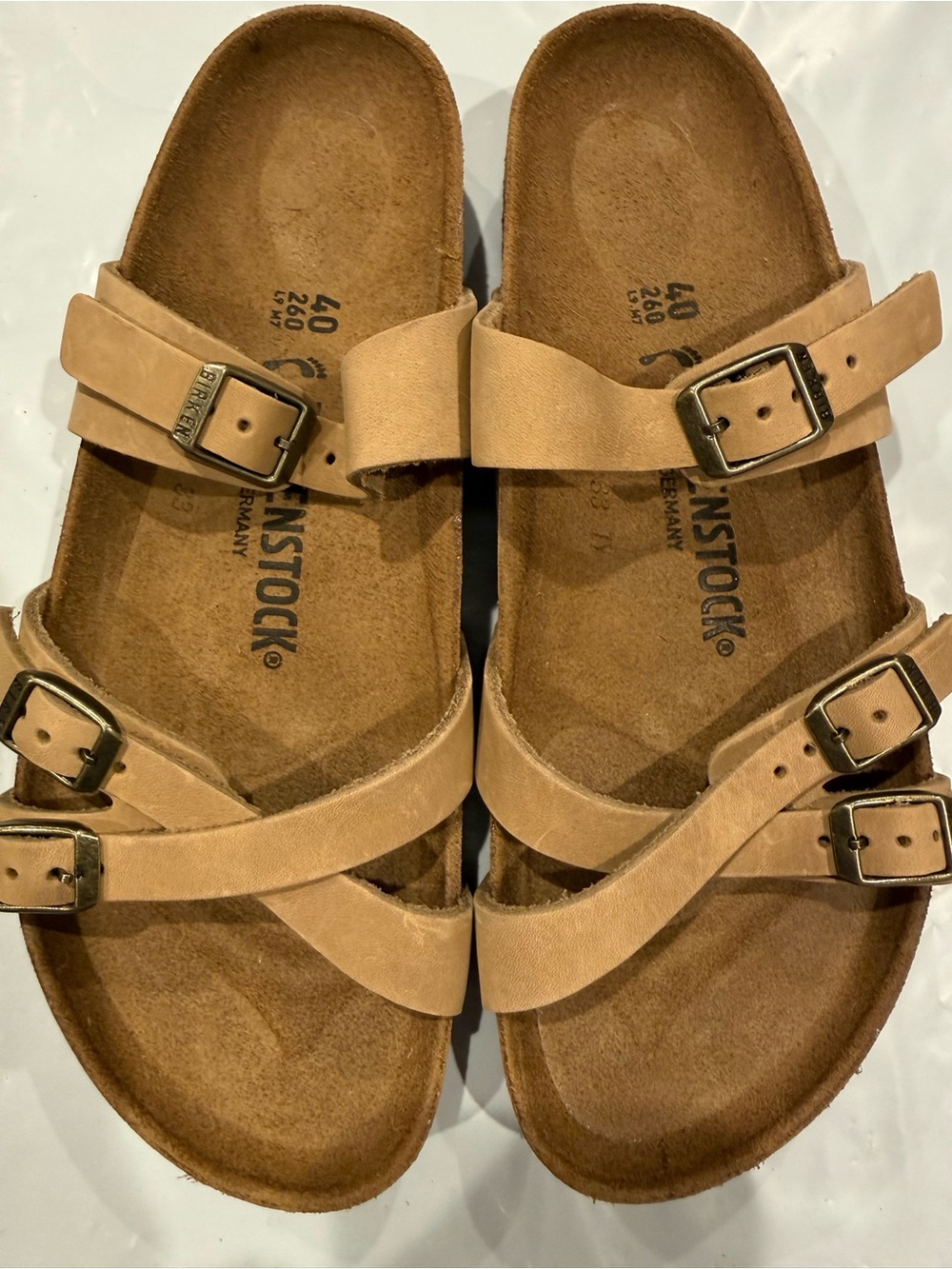 Birkenstock franca tobacco brown Triple-Strap Adjustable Leather Sandals NEW